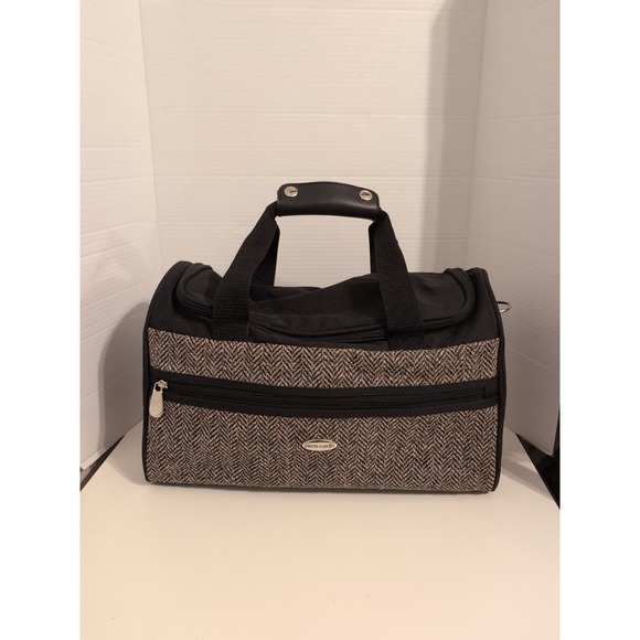 Vtg. Pierre Cardin Tweed Chevron Design Travel Overnight Weekender Bag - Picture 1 of 16